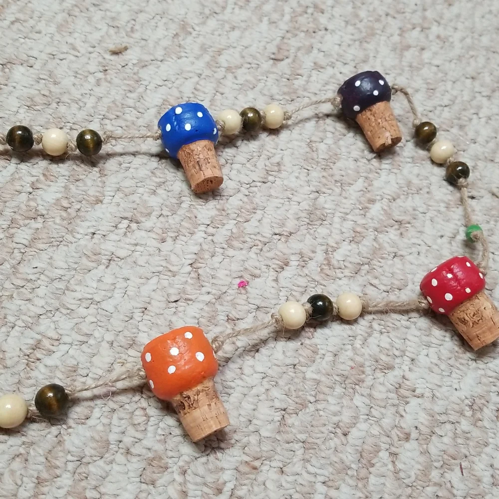 Hand Crafted Rainbow Toadstools Champagne Corks Rustic Garland